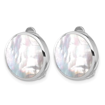 Sterling Silver RH-plated Mother of Pearl Round Non-Pierced Earrings — alternate view
