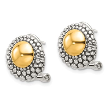 Sterling Silver Antiqued & Gold-tone Circle Omega Back Post Earrings — alternate view