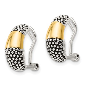 Sterling Silver Gold-tone Polished/Antiqued Omega Back Earrings — alternate view
