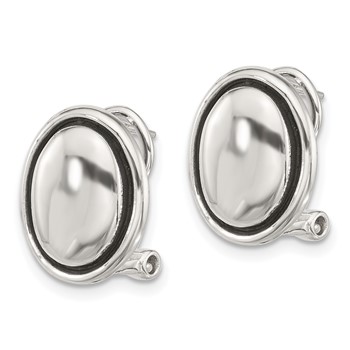 Sterling Silver Polished and Antiqued Oval Omega Back Earrings — alternate view