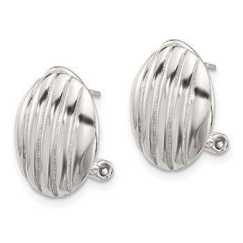 Sterling Silver Polished and Striped Texture Oval Omega Back Earrings — alternate view