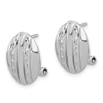 Sterling Silver RH-plated Polished Textured Oval Omega Back Earrings — alternate view