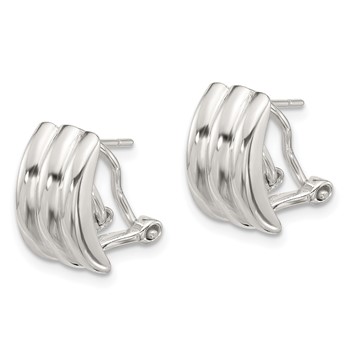Sterling Silver Polished Striped Texture Omega Back Earrings — alternate view