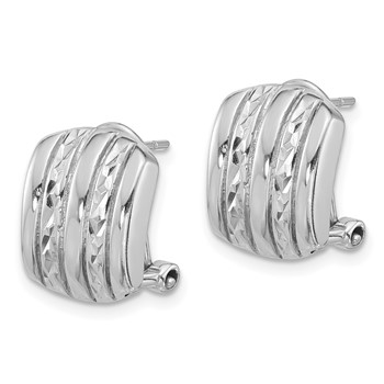 Sterling Silver Rhod-plated Polished and Textured Omega Back Earrings — alternate view