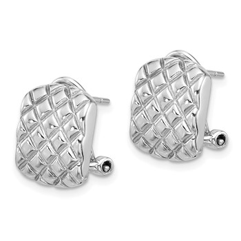 Sterling Silver Rhod-plated Polished and Patterned Omega Back Earrings — alternate view