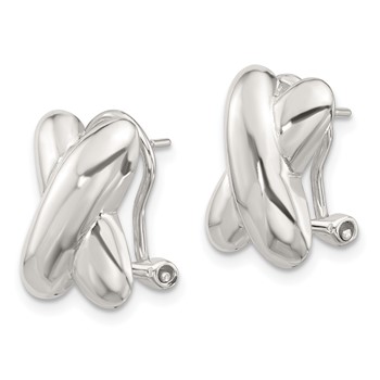 Sterling Silver Polished X Design Omega Back Earrings — alternate view