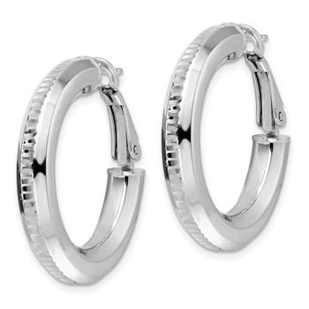 Sterling Silver RH-pltd D/C 4.75mm Omega Back Round Hoop Earrings — alternate view