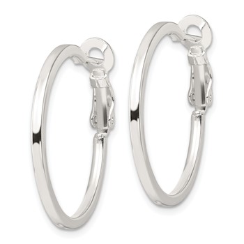 Sterling Silver 2mm Square Tube Omega Back Round Hoop Earrings — alternate view