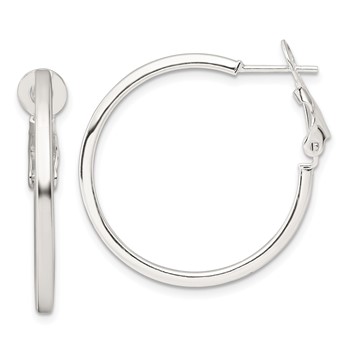 Sterling Silver 2mm Square Tube Omega Back Round Hoop Earrings