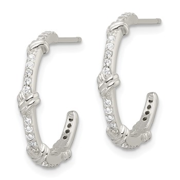 Sterling Silver E-Coating Polished CZ Knot C-Hoop Earrings — alternate view