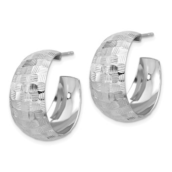 Sterling Silver Rhodium-plated Polish Textured C-Hoop Post Earrings — alternate view