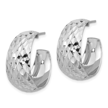 Sterling Silver Rhodium-plated Polish Textured C-Hoop Post Earrings — alternate view