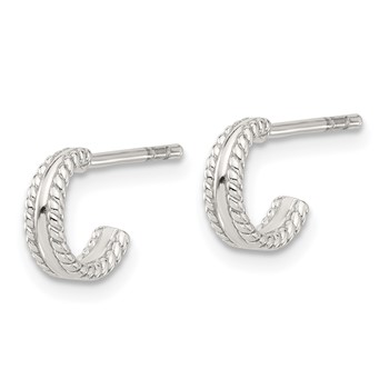 Sterling Silver E-coated Textured Edge C-Hoop Earrings — alternate view