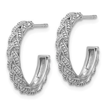 Sterling Silver Rhodium-plated Textured Braided C-Hoop Earrings — alternate view