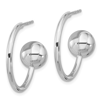 Sterling Silver Rhodium-plated Polished Ball C-Hoop Post Earrings — alternate view