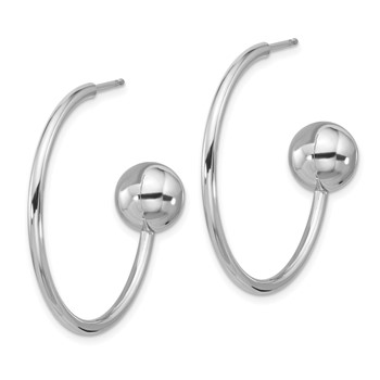 Sterling Silver Rhodium-plated Polished Ball C-Hoop Post Earrings — alternate view