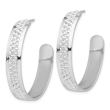 Sterling Silver Rhodium Plated Polished and Textured C-Hoop Earrings — alternate view