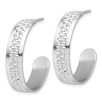 Sterling Silver Rhodium Plated Polished and Textured C-Hoop Earrings — alternate view