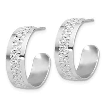 Sterling Silver Rhodium Plated Polished and Textured C-Hoop Earrings — alternate view