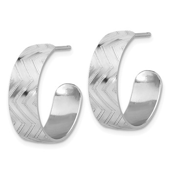 Sterling Silver Rhodium Plated Polished and Etched C-Hoop Earrings — alternate view