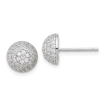 Sterling Silver Rhodium-plated Pavé CZ Domed Post Earrings