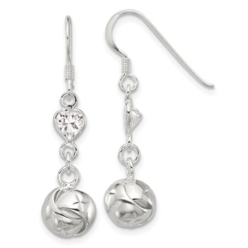 Sterling Silver Polished CZ Knot Dangle Shepherd Hook Earrings