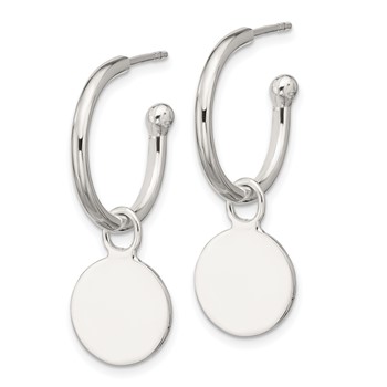 Sterling Silver Polished C-Hoop Dangle Disc Post Earrings — alternate view