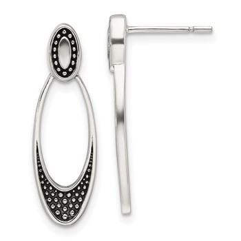 Sterling Silver Polished and Antiqued Oval Post Earrings