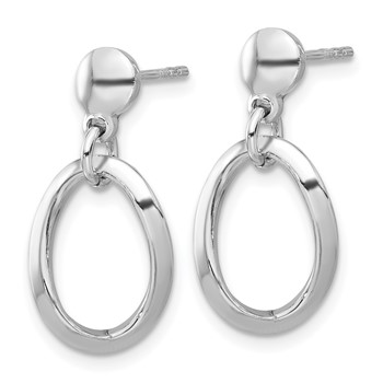 Sterling Silver Rhodium-plated Polished Oval Link Dangle Earrings — alternate view