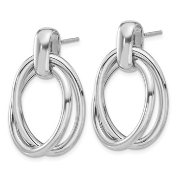 Sterling Silver Rhodium-plated Hollow Double Link Post Dangle Earrings — alternate view