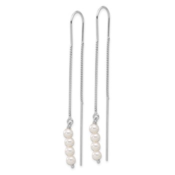 Sterling Silver Rhodium-plated Freshwater Cultured Pearl Threader Earrings — alternate view