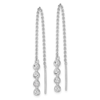 Sterling Silver Rhodium-plated Polished CZ Threader Earrings — alternate view