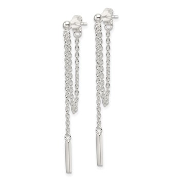 Sterling Silver Polished Bar Chain Dangle Post Earrings — alternate view