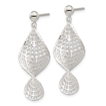 Sterling Silver RH-pltd Brushed Diamond-cut Twisted Post Dangle Earrings — alternate view