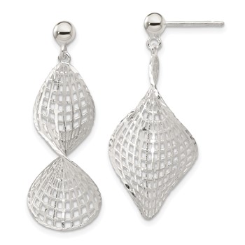 Sterling Silver RH-pltd Brushed Diamond-cut Twisted Post Dangle Earrings