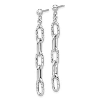 Sterling Silver RH-plated Polish & Textured Chain Post Dangle Earrings — alternate view