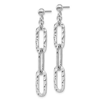 Sterling Silver RH-pltd Polished Hammered Chain Post Dangle Earrings — alternate view