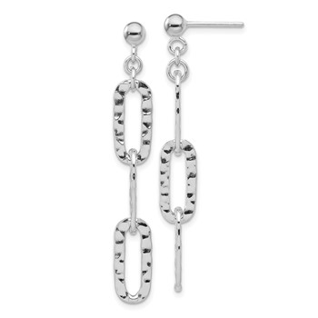 Sterling Silver RH-pltd Polished Hammered Chain Post Dangle Earrings