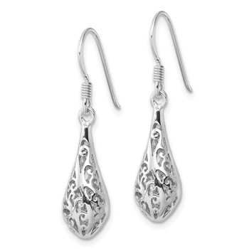 Sterling Silver Rhod-plated Polished Puffed Filigree Design Earrings — alternate view