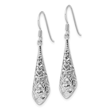 Sterling Silver Rhod-plated Polished Puffed Filigree Flower Earrings — alternate view