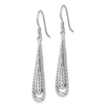 Sterling Silver Rhod-plated Polished Textured Long Teardrop Earrings — alternate view