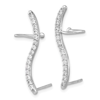 Sterling Silver Rhod-plated Polished Curved CZ Ear Cuff and Post Earrings — alternate view