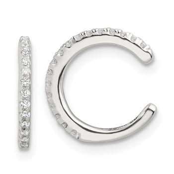 Sterling Silver E-Coating Polished CZ Pair of 2 Cuff Earrings