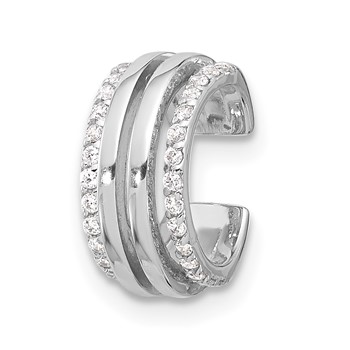 Sterling Silver Rhodium-plated Polished 4 Row CZ Single Cuff Earring
