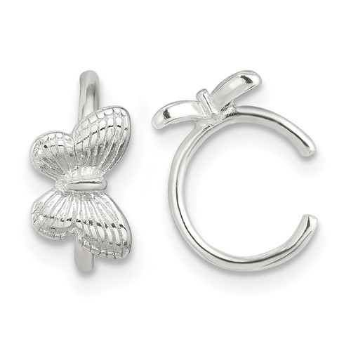 Sterling Silver E-Coating Textured Butterfly Pair of 2 Cuff Earrings