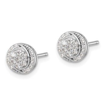 Sterling Silver Rhodium-plated Polished Cluster Pavé CZ Post Earrings — alternate view