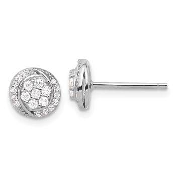 Sterling Silver Rhodium-plated Polished Cluster Pavé CZ Post Earrings