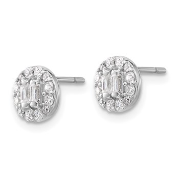 Sterling Silver Rhodium-plated Polished CZ Halo Cluster Post Earrings — alternate view