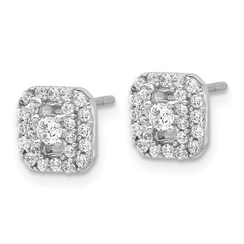 Sterling Silver Rhodium-plated Polished CZ Square Halo Post Earrings — alternate view