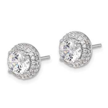 Sterling Silver Rhodium-plated 6mm CZ Double Halo Post Earrings — alternate view